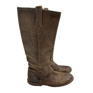 FRYE Celia X Stitch Leather brown tan Riding calf tall Boots Size 9B pull on